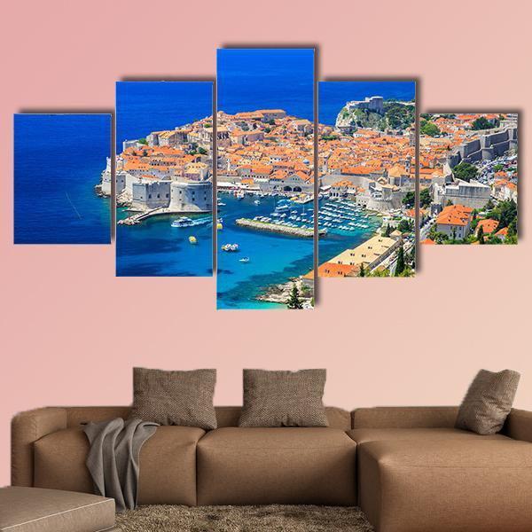 Panoramic View Of Old Town Dubrovnik Canvas Wall Art-5 Star-Gallery Wrap-62" x 32"-Tiaracle