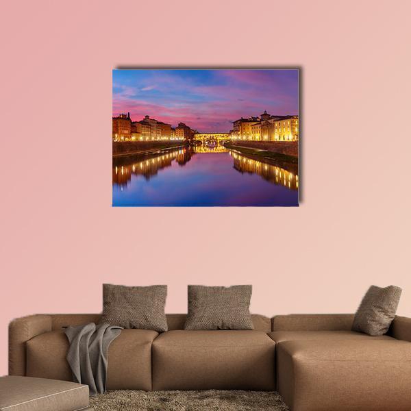 Panoramic View Of River Arno Canvas Wall Art-1 Piece-Gallery Wrap-48" x 32"-Tiaracle