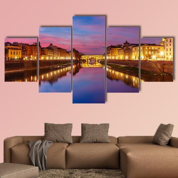 Panoramic View Of River Arno Canvas Wall Art-5 Star-Gallery Wrap-62" x 32"-Tiaracle