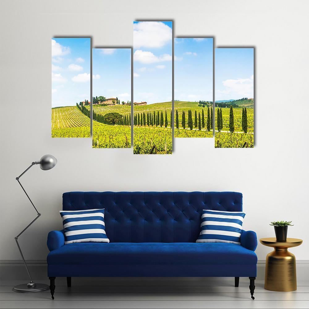 Panoramic View Of Scenic Tuscany Landscape Canvas Wall Art-5 Pop-Gallery Wrap-47" x 32"-Tiaracle