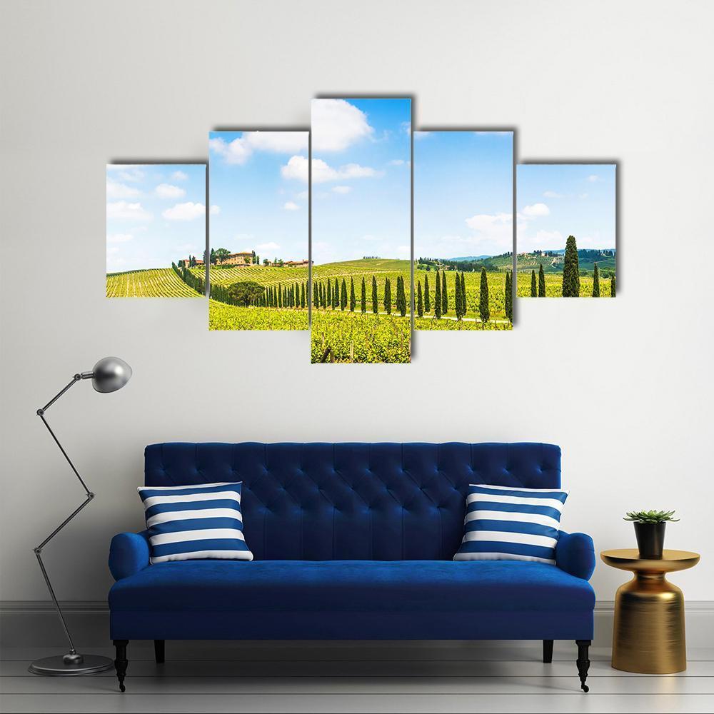 Panoramic View Of Scenic Tuscany Landscape Canvas Wall Art-5 Star-Gallery Wrap-62" x 32"-Tiaracle
