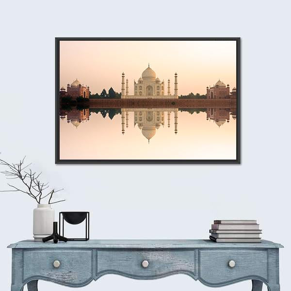 Panoramic View Of Taj Mahal At Sunset Agra India Canvas Wall Art-1 Piece-Floating Frame-24" x 16"-Tiaracle