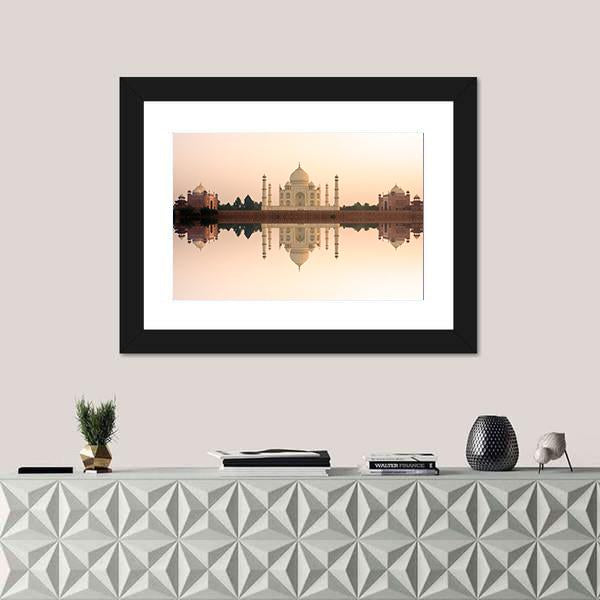 Panoramic View Of Taj Mahal At Sunset Agra India Canvas Wall Art-1 Piece-Framed Print-20" x 16"-Tiaracle