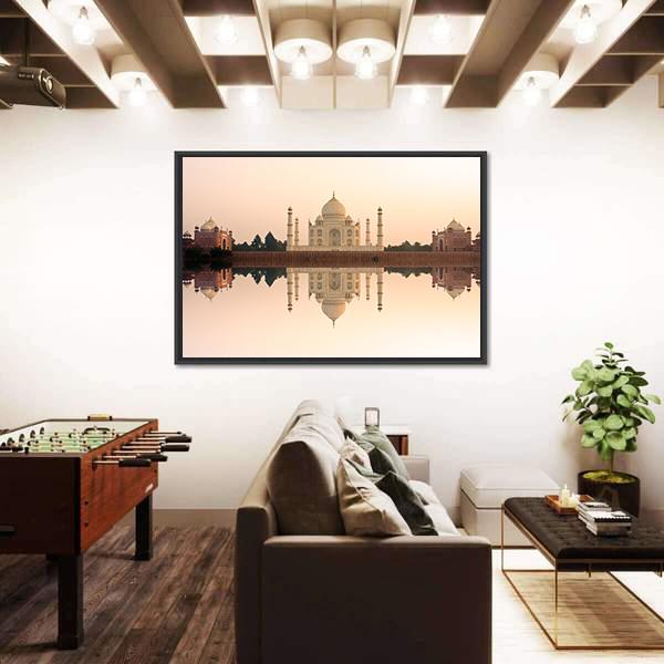 Panoramic View Of Taj Mahal At Sunset Agra India Canvas Wall Art-3 Horizontal-Gallery Wrap-25" x 16"-Tiaracle
