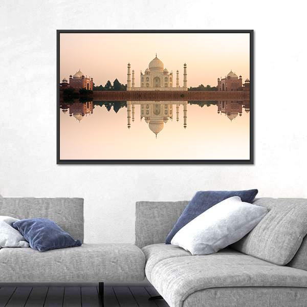 Panoramic View Of Taj Mahal At Sunset Agra India Canvas Wall Art-3 Horizontal-Gallery Wrap-25" x 16"-Tiaracle