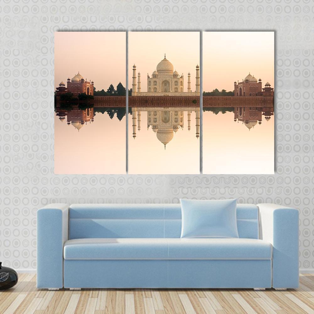Panoramic View Of Taj Mahal At Sunset Agra India Canvas Wall Art-3 Horizontal-Gallery Wrap-37" x 24"-Tiaracle