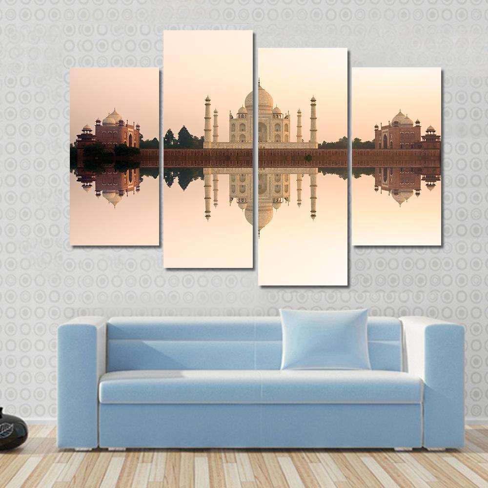 Panoramic View Of Taj Mahal At Sunset Agra India Canvas Wall Art-4 Pop-Gallery Wrap-50" x 32"-Tiaracle