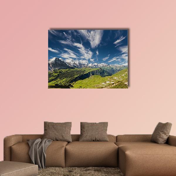 Panoramic View Of The Swiss Alps Canvas Wall Art-1 Piece-Gallery Wrap-48" x 32"-Tiaracle