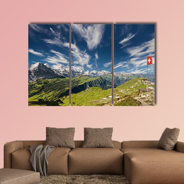 Panoramic View Of The Swiss Alps Canvas Wall Art-4 Pop-Gallery Wrap-50" x 32"-Tiaracle