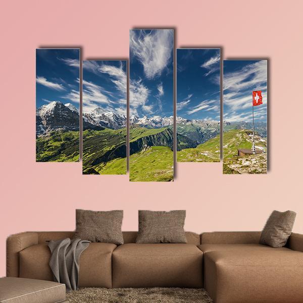 Panoramic View Of The Swiss Alps Canvas Wall Art-5 Pop-Gallery Wrap-47" x 32"-Tiaracle