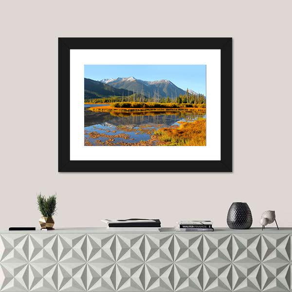 Panoramic View Of Vermilion Lakes Canvas Wall Art-1 Piece-Framed Print-20" x 16"-Tiaracle