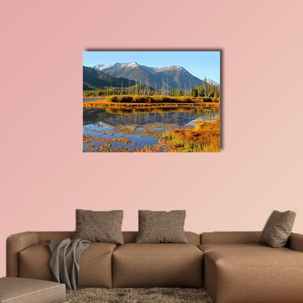 Panoramic View Of Vermilion Lakes Canvas Wall Art-1 Piece-Gallery Wrap-48" x 32"-Tiaracle
