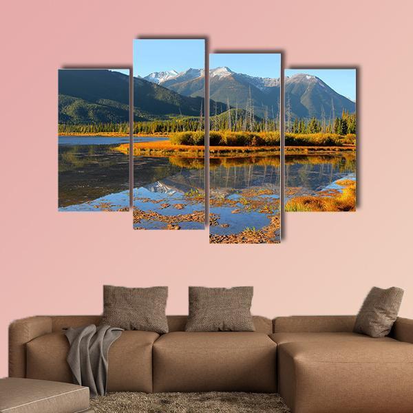 Panoramic View Of Vermilion Lakes Canvas Wall Art-4 Pop-Gallery Wrap-50" x 32"-Tiaracle