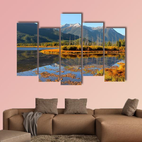 Panoramic View Of Vermilion Lakes Canvas Wall Art-5 Pop-Gallery Wrap-47" x 32"-Tiaracle