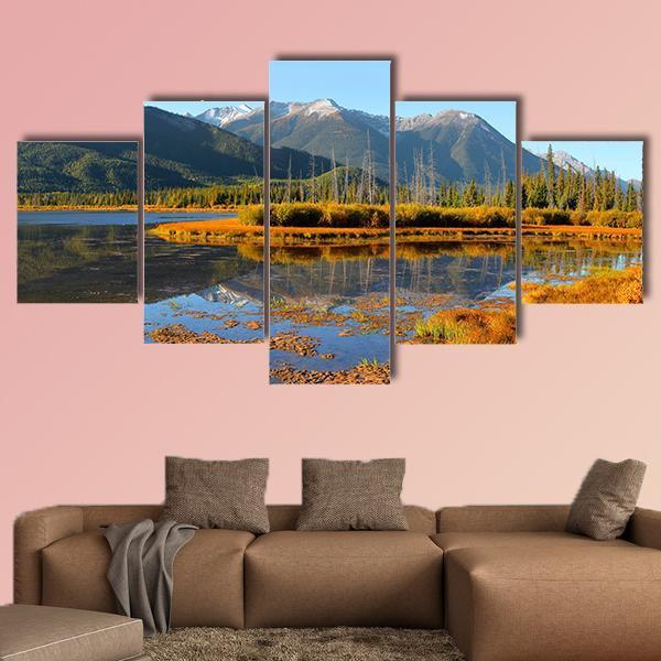 Panoramic View Of Vermilion Lakes Canvas Wall Art-5 Star-Gallery Wrap-62" x 32"-Tiaracle