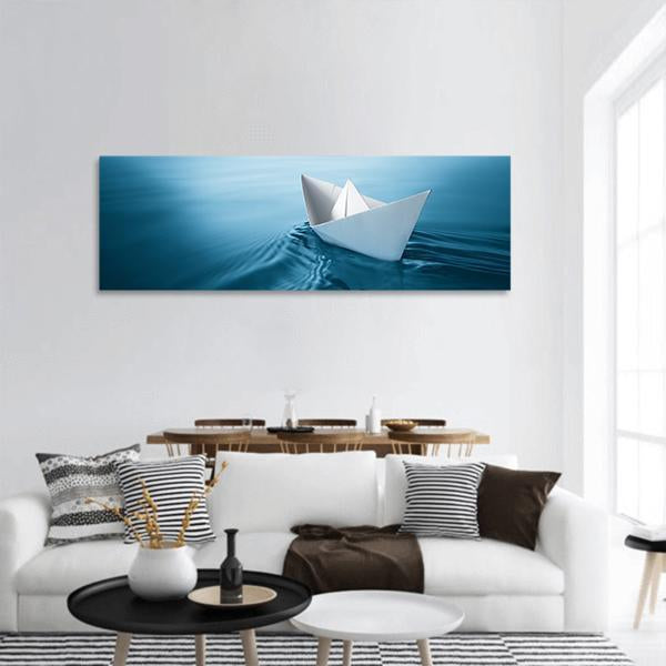 Paper Sailboat In Water Panoramic Canvas Wall Art-1 Piece-36" x 12"-Tiaracle