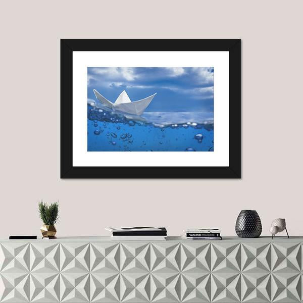 Paper Ship Splash With Bubbles Canvas Wall Art-1 Piece-Framed Print-20" x 16"-Tiaracle