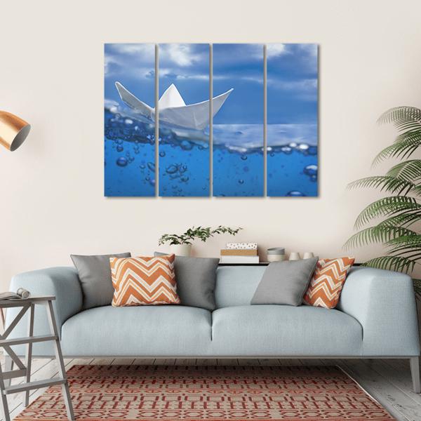 Paper Ship Splash With Bubbles Canvas Wall Art-4 Horizontal-Gallery Wrap-34" x 24"-Tiaracle