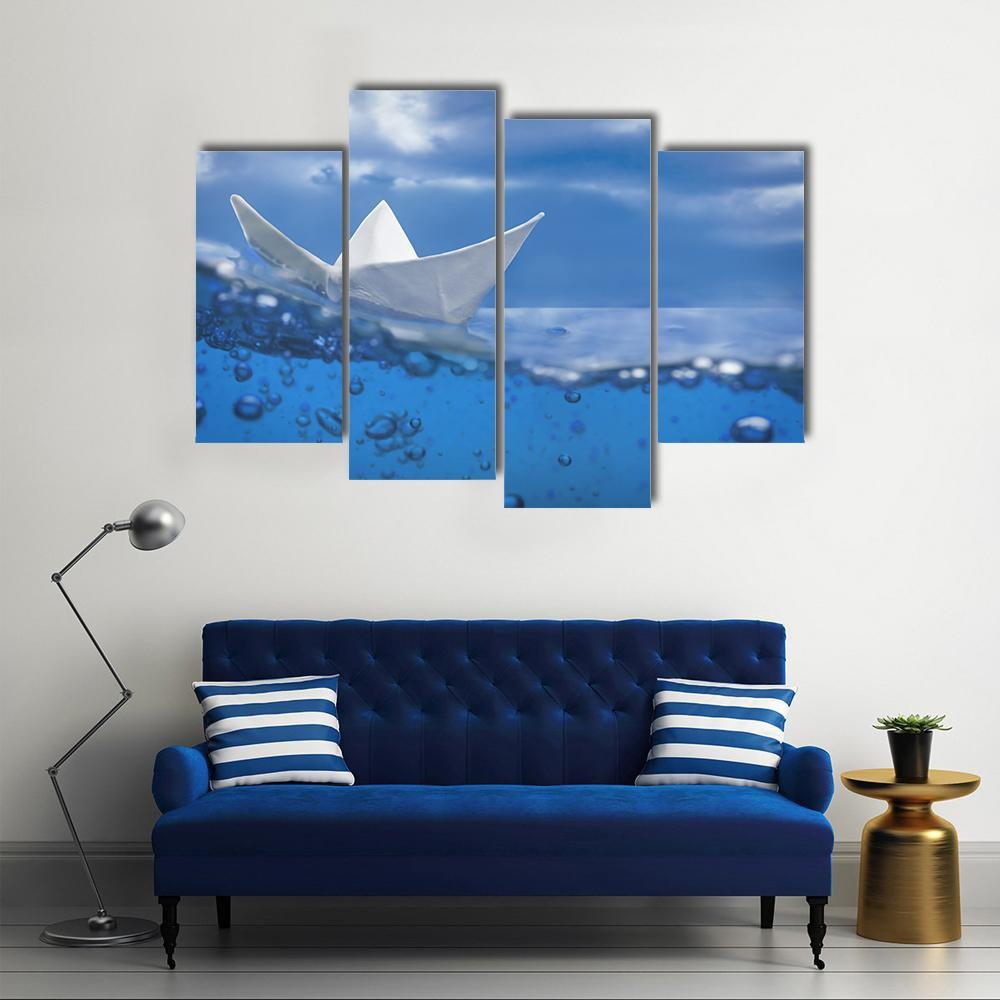 Paper Ship Splash With Bubbles Canvas Wall Art-5 Star-Gallery Wrap-62" x 32"-Tiaracle