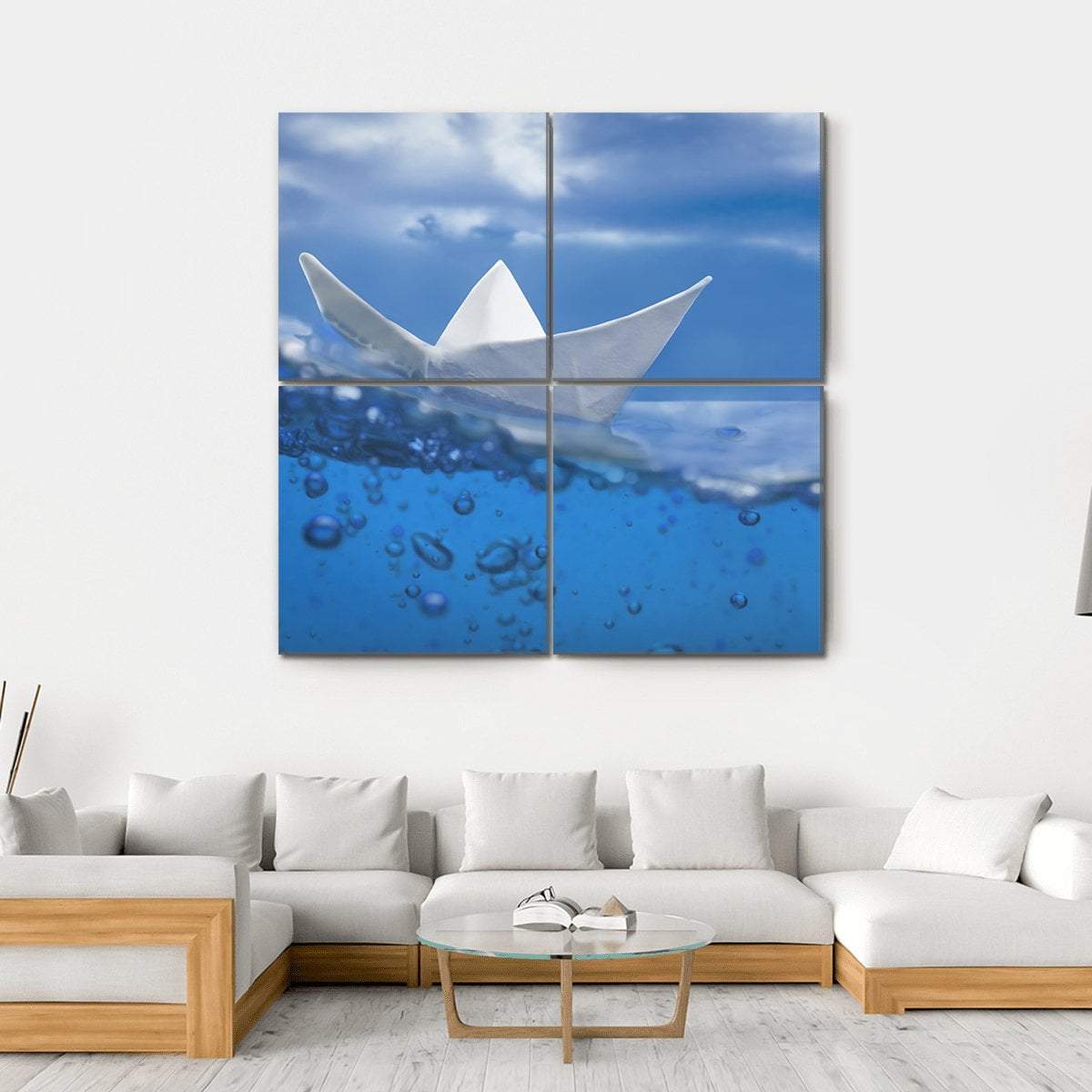 Paper Ship Splash With Bubbles Canvas Wall Art-4 Square-Gallery Wrap-17" x 17"-Tiaracle