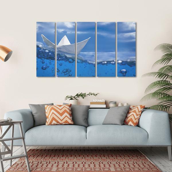 Paper Ship Splash With Bubbles Canvas Wall Art-5 Horizontal-Gallery Wrap-22" x 12"-Tiaracle