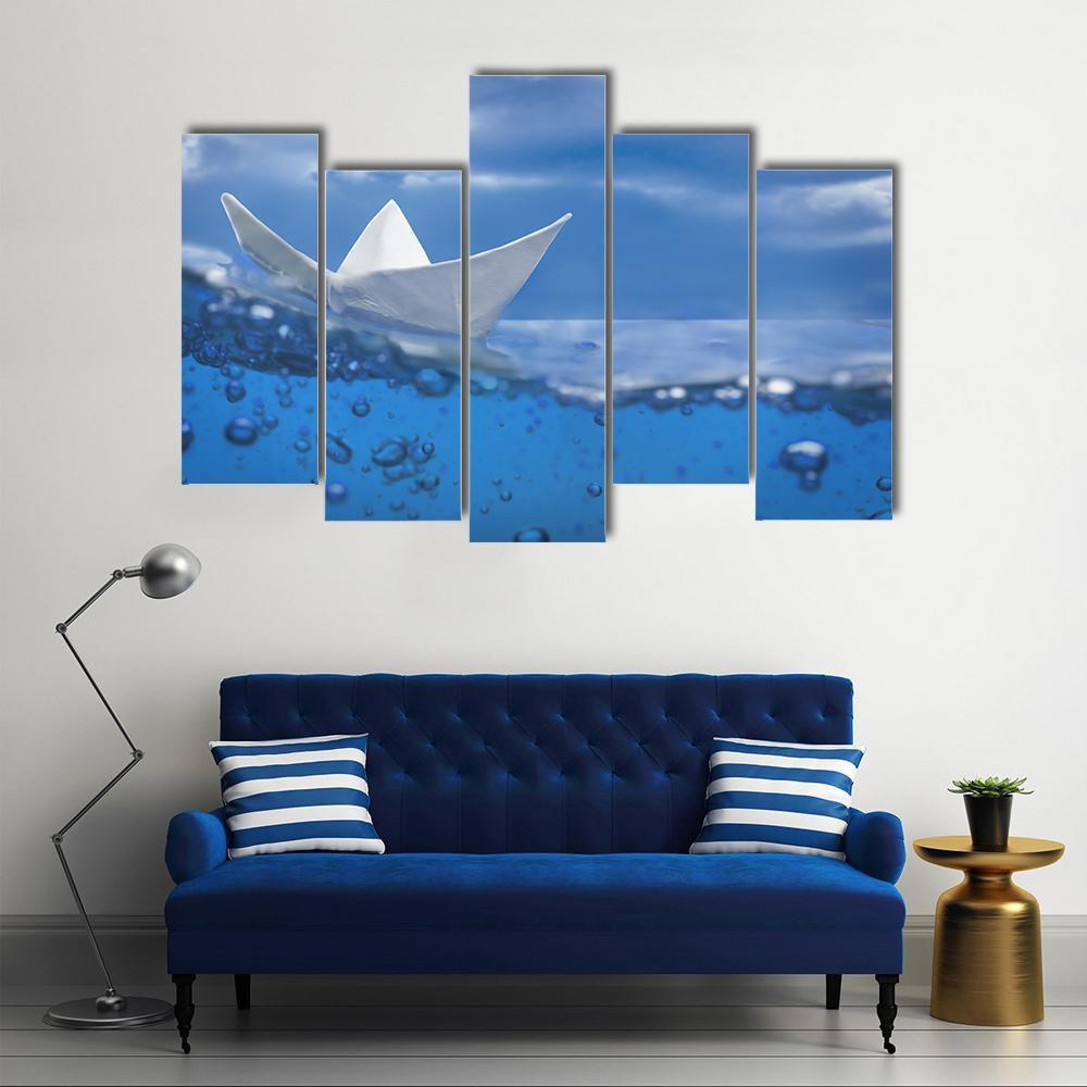 Paper Ship Splash With Bubbles Canvas Wall Art-5 Pop-Gallery Wrap-47" x 32"-Tiaracle