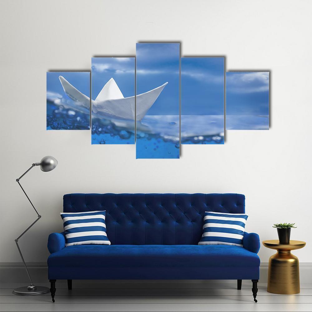 Paper Ship Splash With Bubbles Canvas Wall Art-5 Star-Gallery Wrap-62" x 32"-Tiaracle