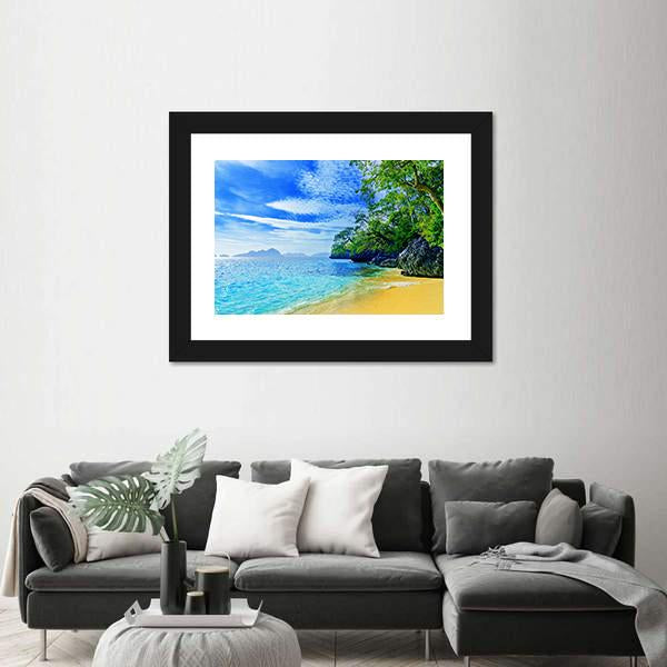 Paradise Beach Sea And Sky Canvas Wall Art-1 Piece-Framed Print-20" x 16"-Tiaracle