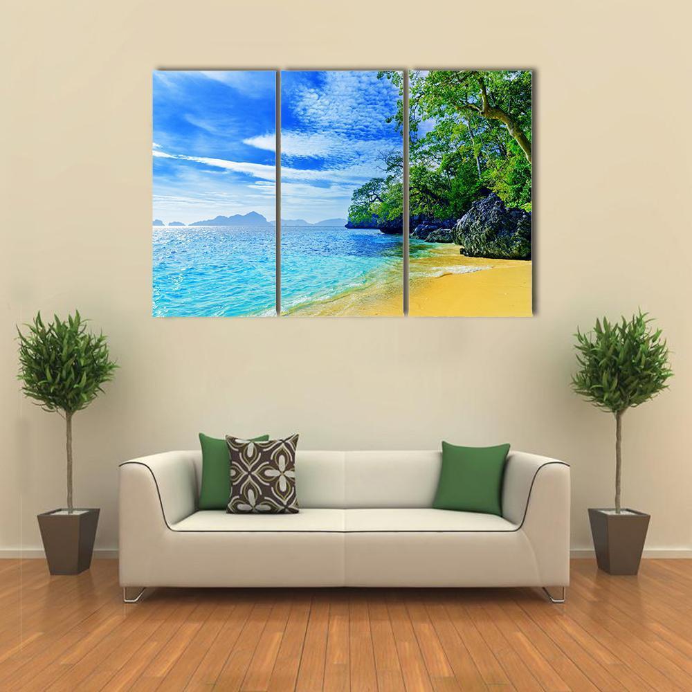 Paradise Beach Sea And Sky Canvas Wall Art-3 Horizontal-Gallery Wrap-37" x 24"-Tiaracle