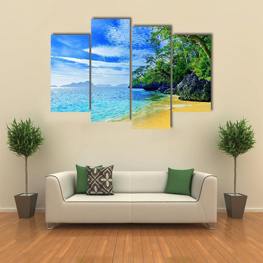 Paradise Beach Sea And Sky Canvas Wall Art-4 Pop-Gallery Wrap-50" x 32"-Tiaracle