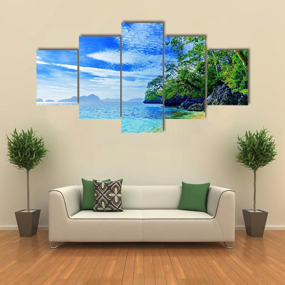 Paradise Beach Sea And Sky Canvas Wall Art-5 Star-Gallery Wrap-62&quot; x 32&quot;-Tiaracle