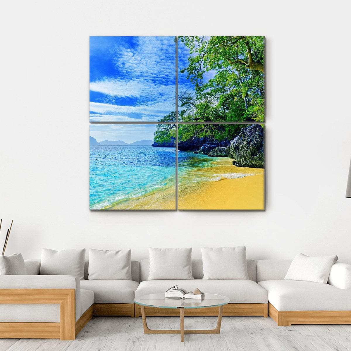 Paradise Beach Sea And Sky Canvas Wall Art-4 Square-Gallery Wrap-17" x 17"-Tiaracle