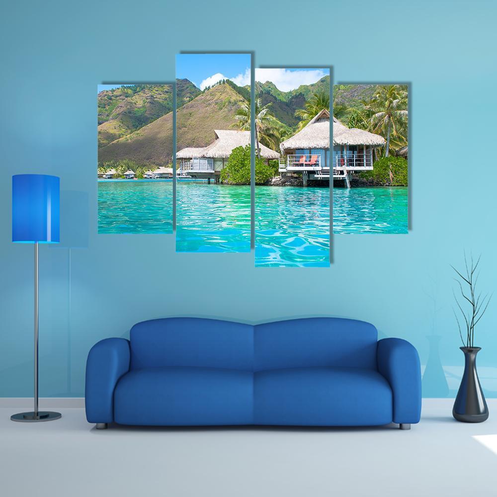 Paradise Bungalows Canvas Wall Art-4 Pop-Gallery Wrap-50" x 32"-Tiaracle