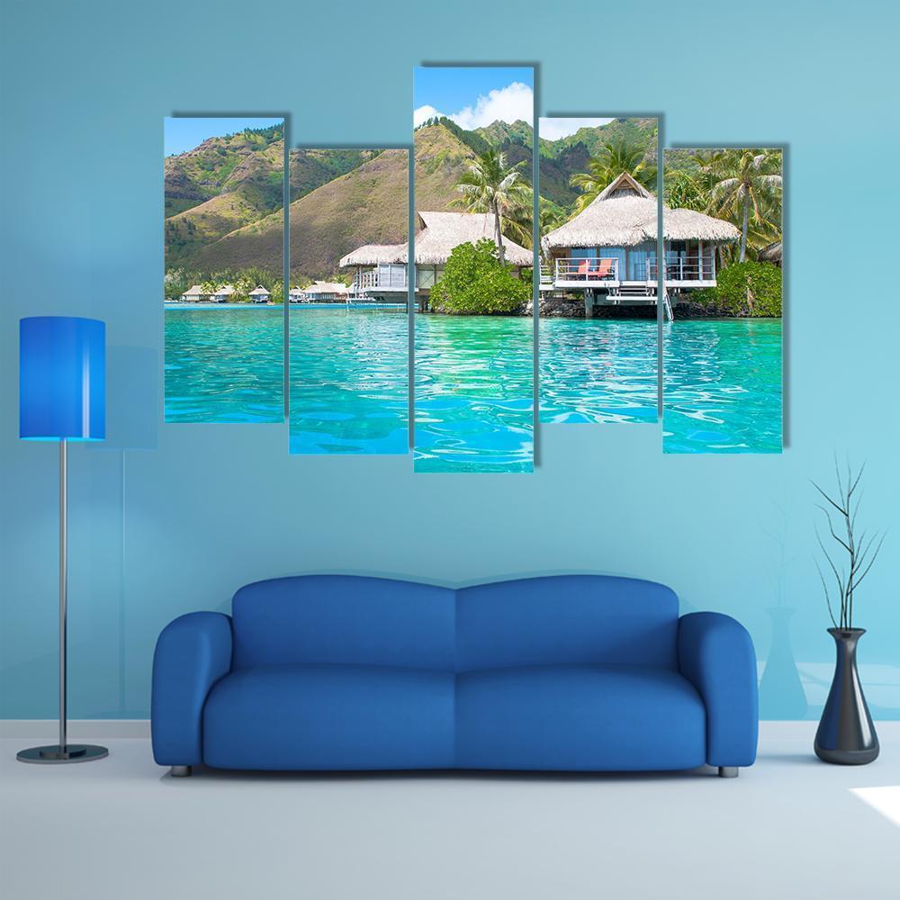 Paradise Bungalows Canvas Wall Art-5 Pop-Gallery Wrap-47" x 32"-Tiaracle