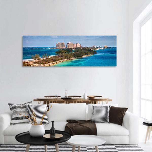 Paradise Island In Nassau Bahamas Panoramic Canvas Wall Art-3 Piece-25" x 08"-Tiaracle