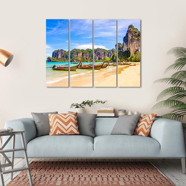 Paradise Railay Beach In Krabi Canvas Wall Art-4 Horizontal-Gallery Wrap-34" x 24"-Tiaracle