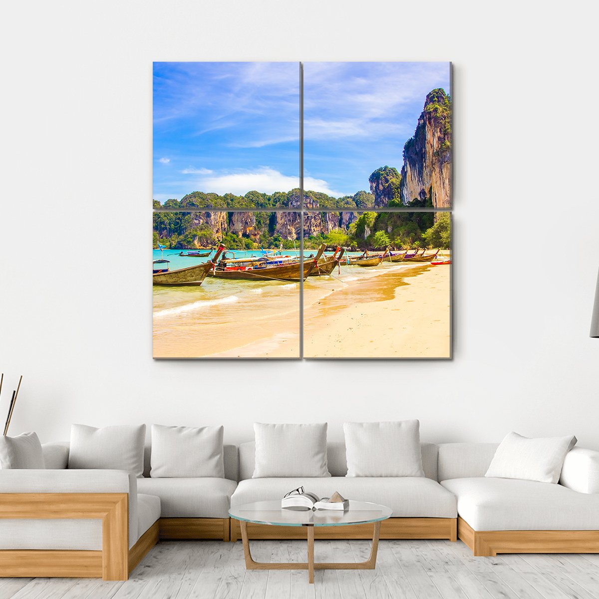 Paradise Railay Beach In Krabi Canvas Wall Art-4 Square-Gallery Wrap-17" x 17"-Tiaracle