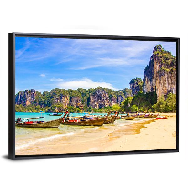 Paradise Railay Beach In Krabi Canvas Wall Art-3 Horizontal-Gallery Wrap-25" x 16"-Tiaracle