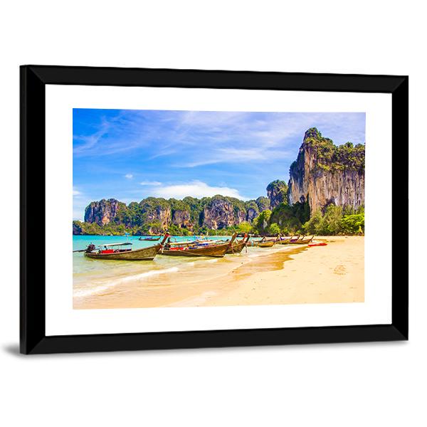 Paradise Railay Beach In Krabi Canvas Wall Art-3 Horizontal-Gallery Wrap-25" x 16"-Tiaracle