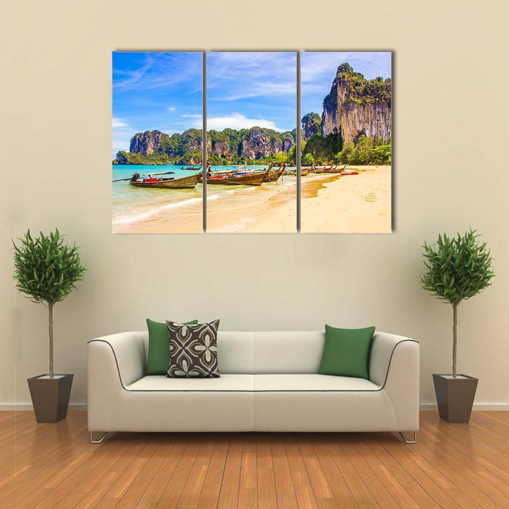 Paradise Railay Beach In Krabi Canvas Wall Art-3 Horizontal-Gallery Wrap-37" x 24"-Tiaracle
