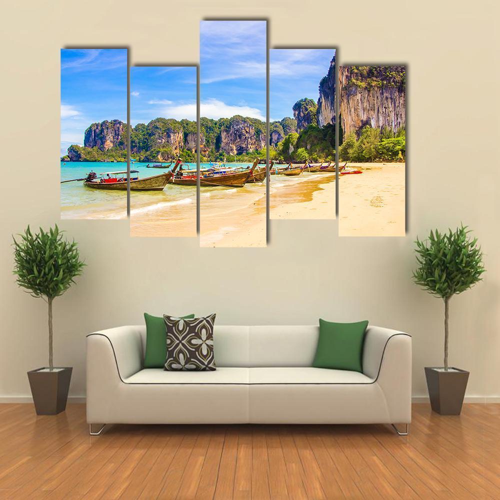 Paradise Railay Beach In Krabi Canvas Wall Art-5 Pop-Gallery Wrap-47" x 32"-Tiaracle