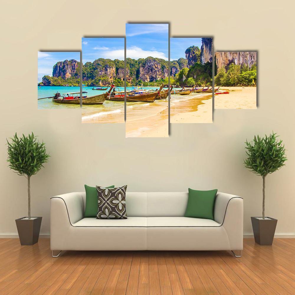 Paradise Railay Beach In Krabi Canvas Wall Art-5 Star-Gallery Wrap-62&quot; x 32&quot;-Tiaracle