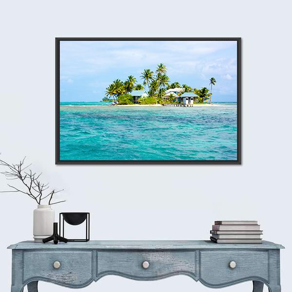 Paradise Small Island In The Caribbean Sea Canvas Wall Art-1 Piece-Floating Frame-24" x 16"-Tiaracle