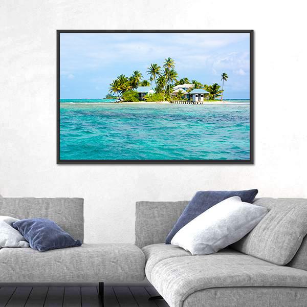 Paradise Small Island In The Caribbean Sea Canvas Wall Art-3 Horizontal-Gallery Wrap-25" x 16"-Tiaracle
