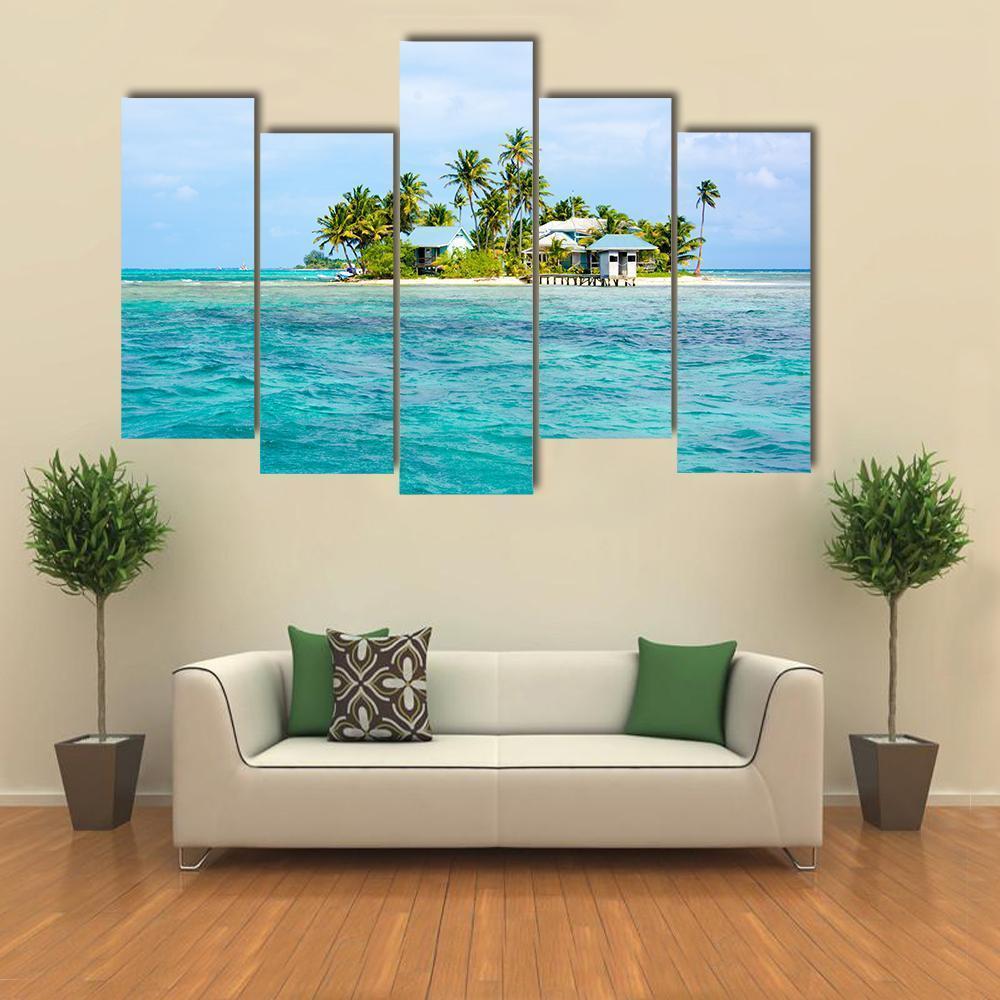 Paradise Small Island In The Caribbean Sea Canvas Wall Art-5 Pop-Gallery Wrap-47" x 32"-Tiaracle