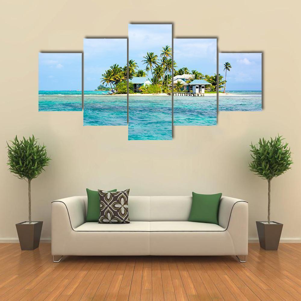 Paradise Small Island In The Caribbean Sea Canvas Wall Art-5 Star-Gallery Wrap-62" x 32"-Tiaracle