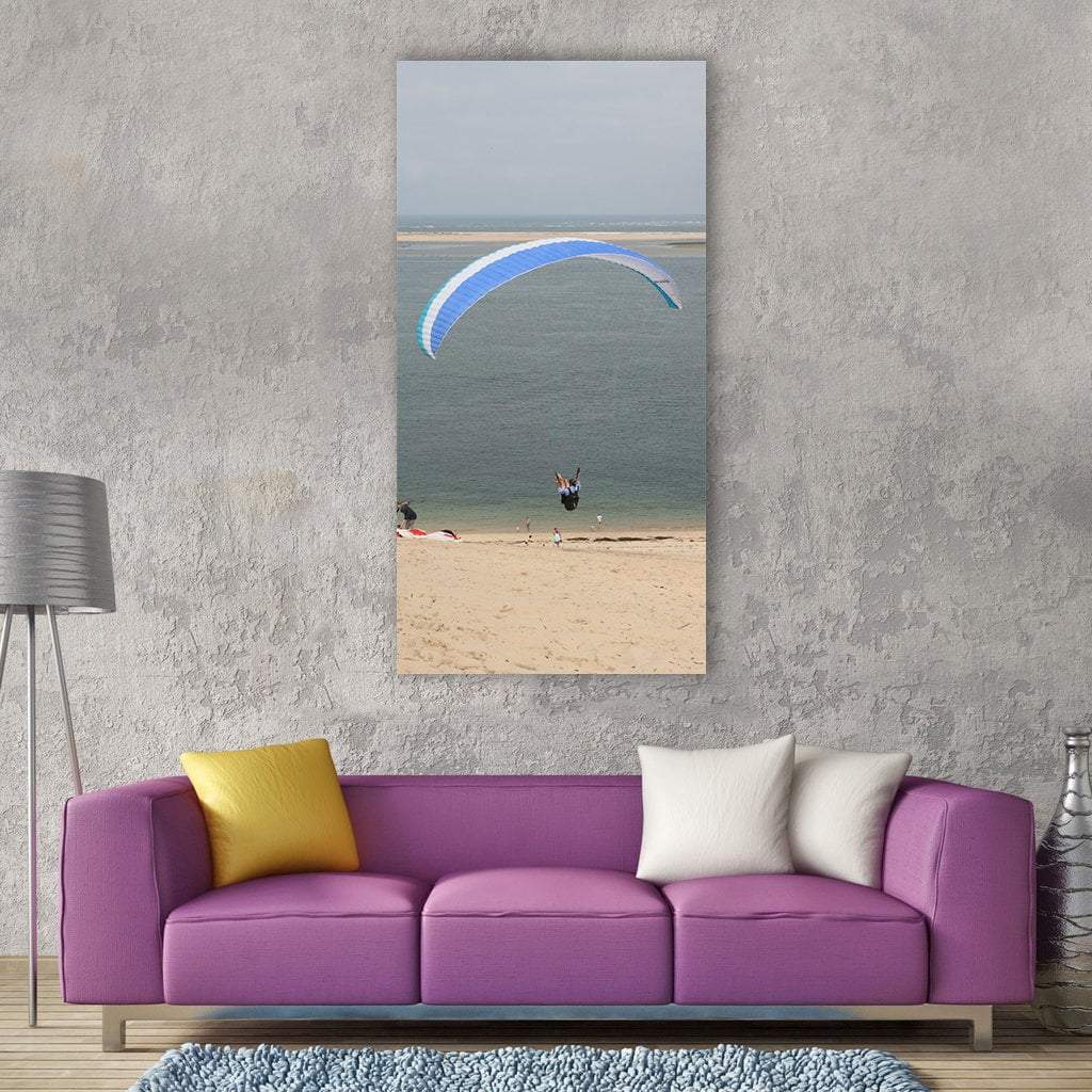 Paraglider Flying On Beach Vertical Canvas Wall Art-3 Vertical-Gallery Wrap-12" x 25"-Tiaracle