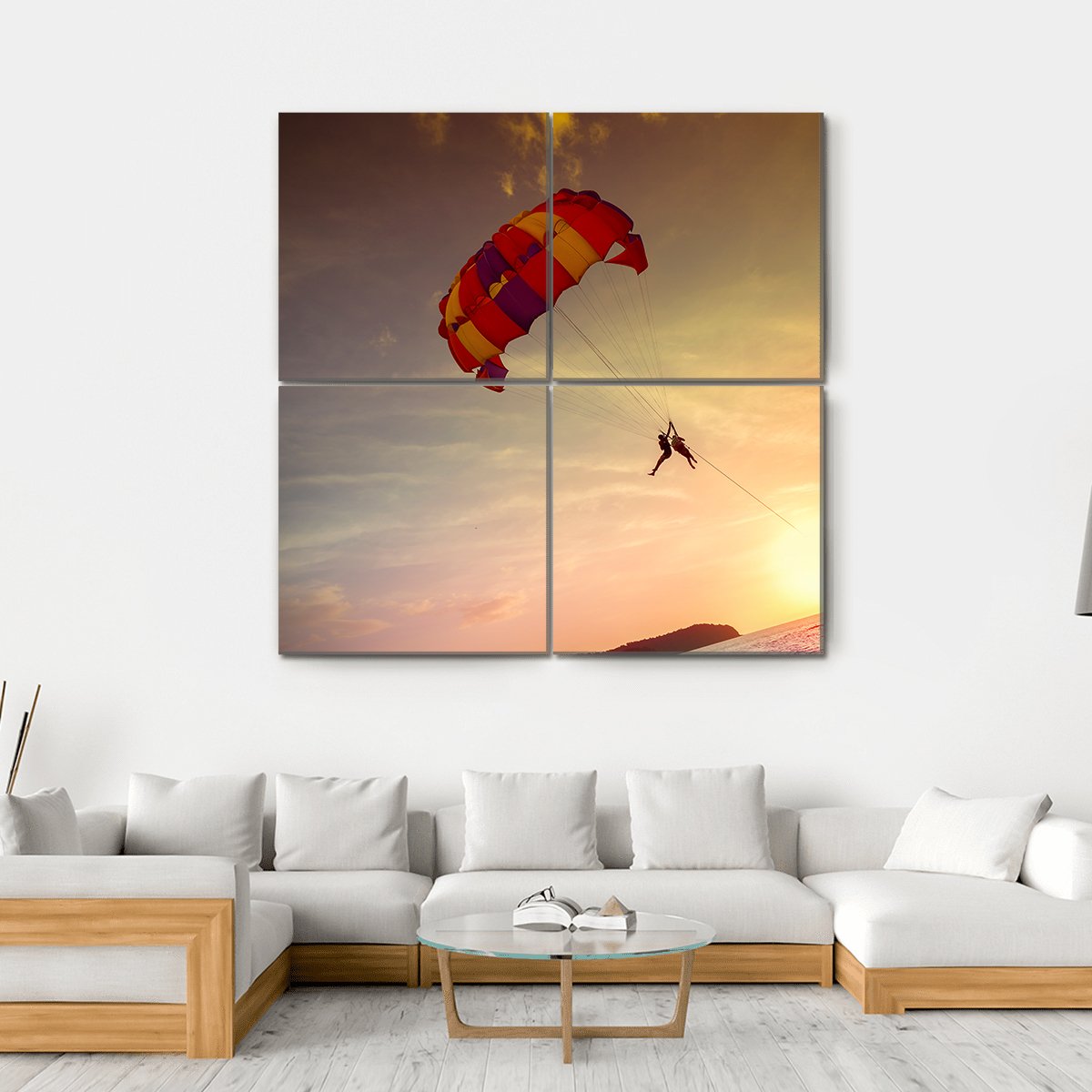 Paragliders At Sunset Malaysia Canvas Wall Art-4 Square-Gallery Wrap-17" x 17"-Tiaracle