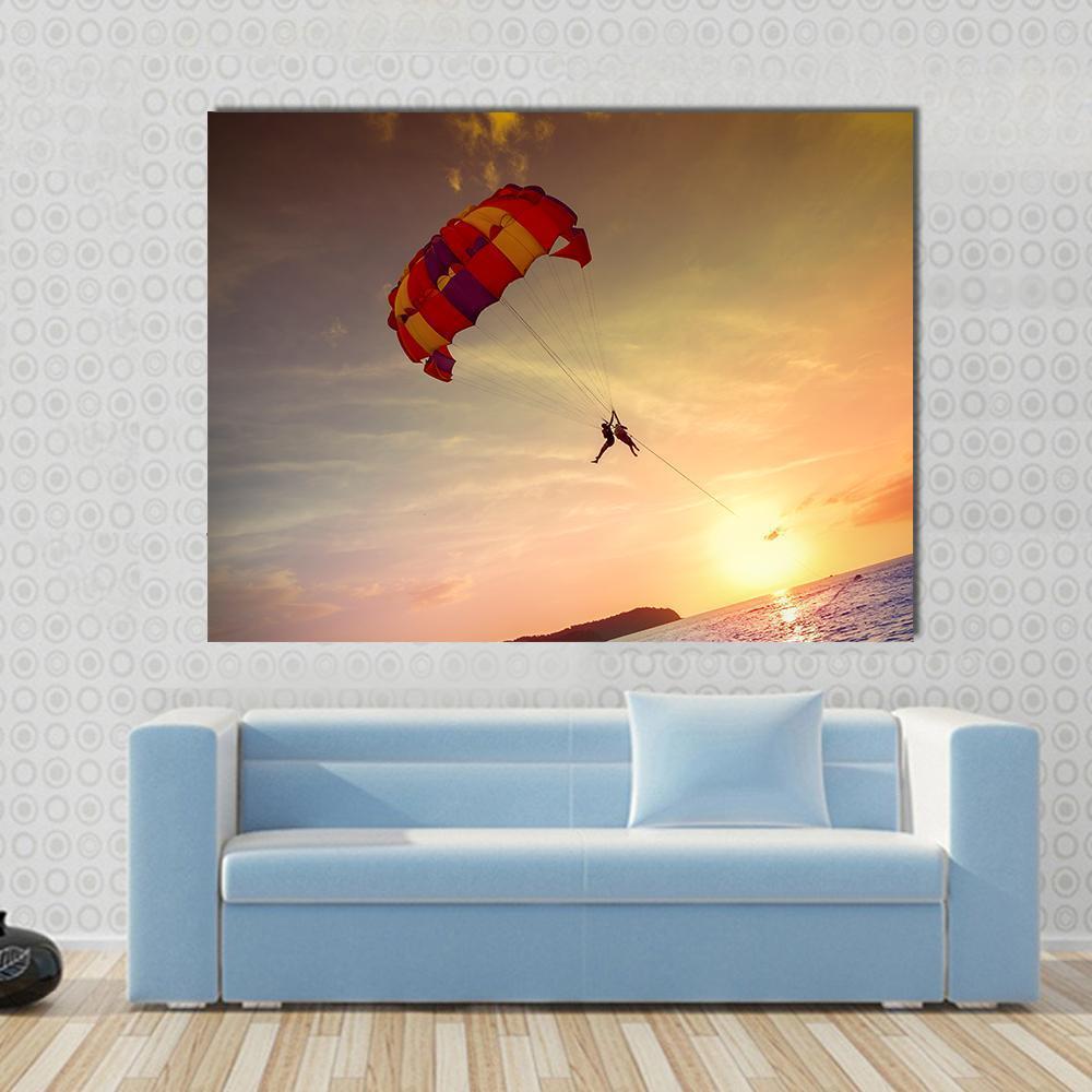 Paragliders At Sunset Malaysia Canvas Wall Art-1 Piece-Gallery Wrap-48&quot; x 32&quot;-Tiaracle
