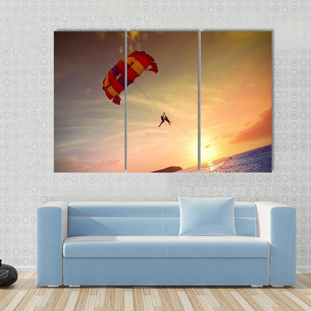 Paragliders At Sunset Malaysia Canvas Wall Art-3 Horizontal-Gallery Wrap-37&quot; x 24&quot;-Tiaracle